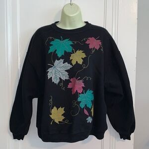 ‎Vtg Fall Leaves black sweatshirt